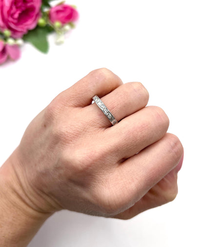 Vintage 1940s 18ct White Gold, 2 Carat Full Diamond Eternity Band Ring, Wedding Ring