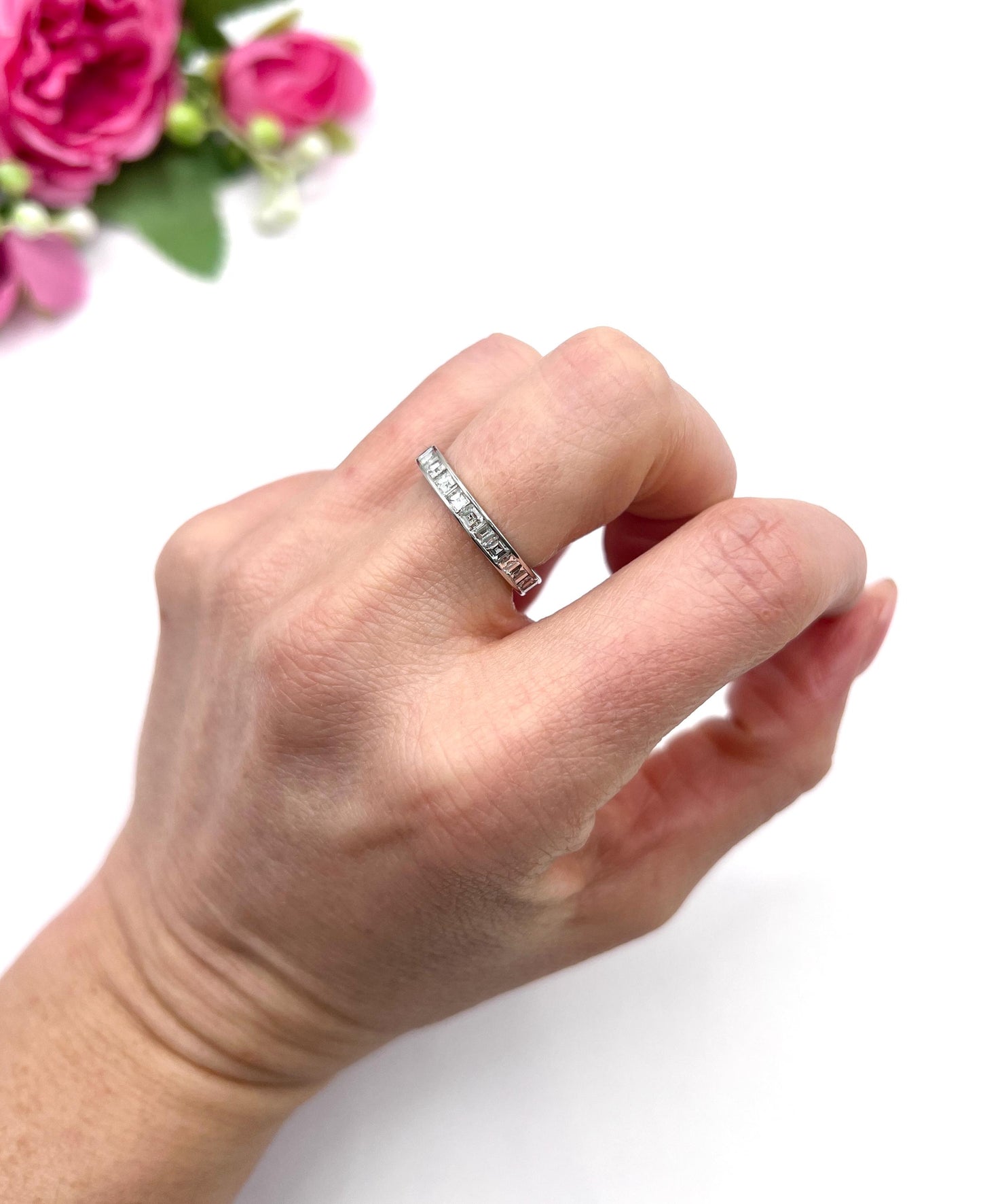 Vintage 1940s 18ct White Gold, 2 Carat Full Diamond Eternity Band Ring, Wedding Ring