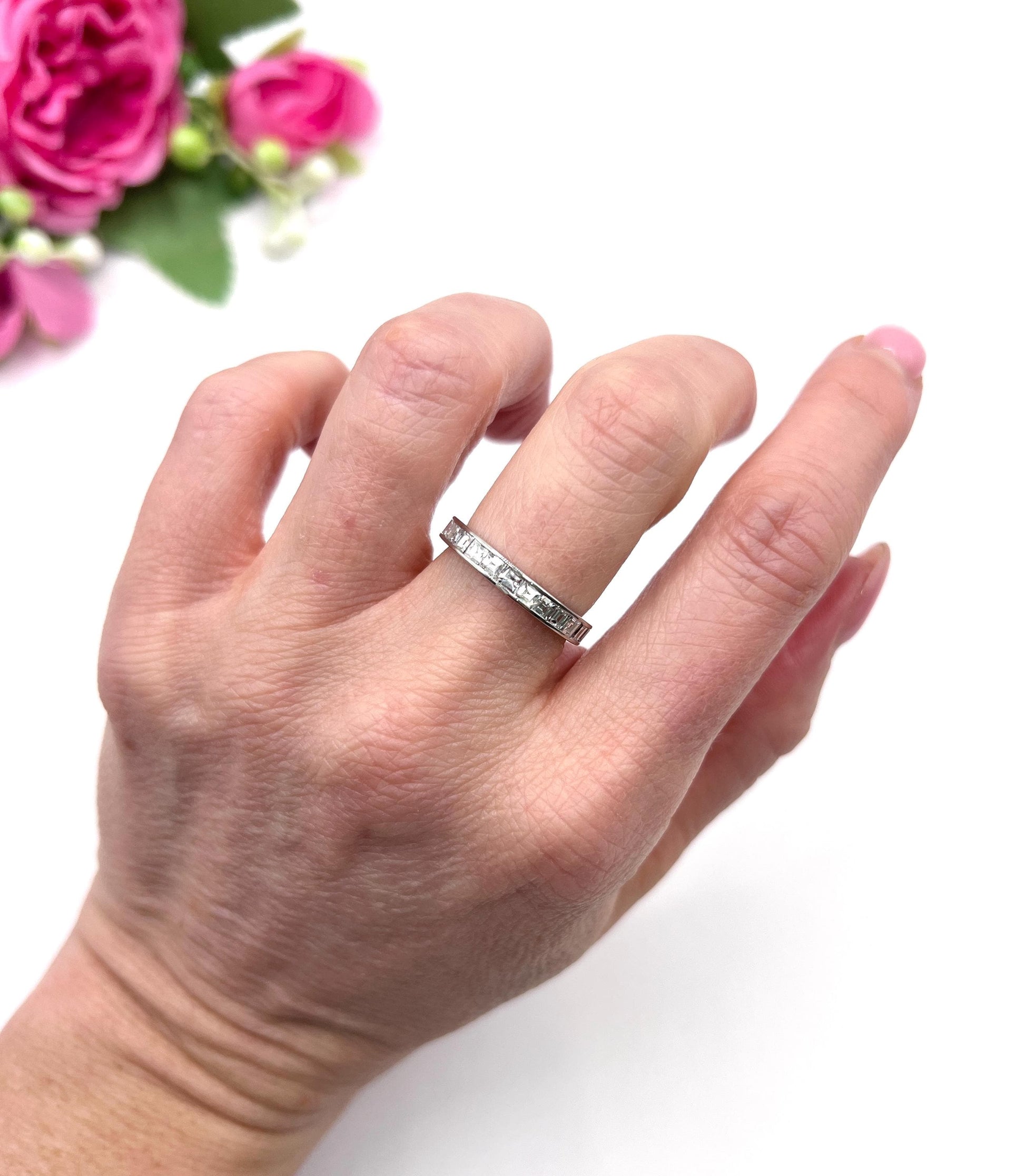 Vintage 1940s 18ct White Gold, 2 Carat Full Diamond Eternity Band Ring, Wedding Ring