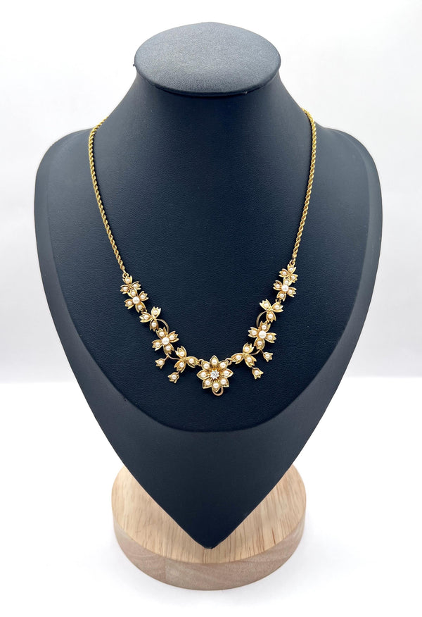Antique 15ct Yellow Gold, Edwardian era Floral Pearl Necklace