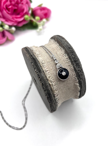 Antique Platinum, 1920s Art Deco Onyx & Diamond Drop Pendant Necklace