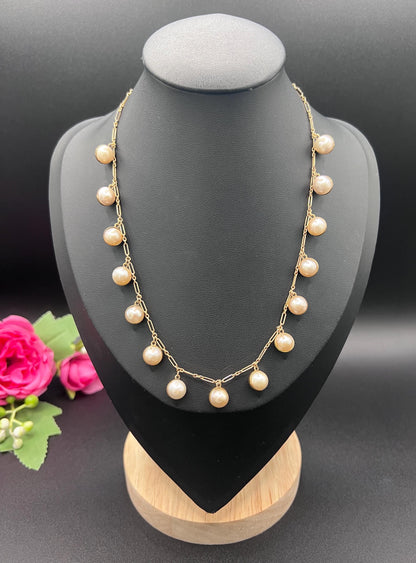 Vintage 14ct Gold Stamped, 1970s Pearl Gold Ball Collar Necklace