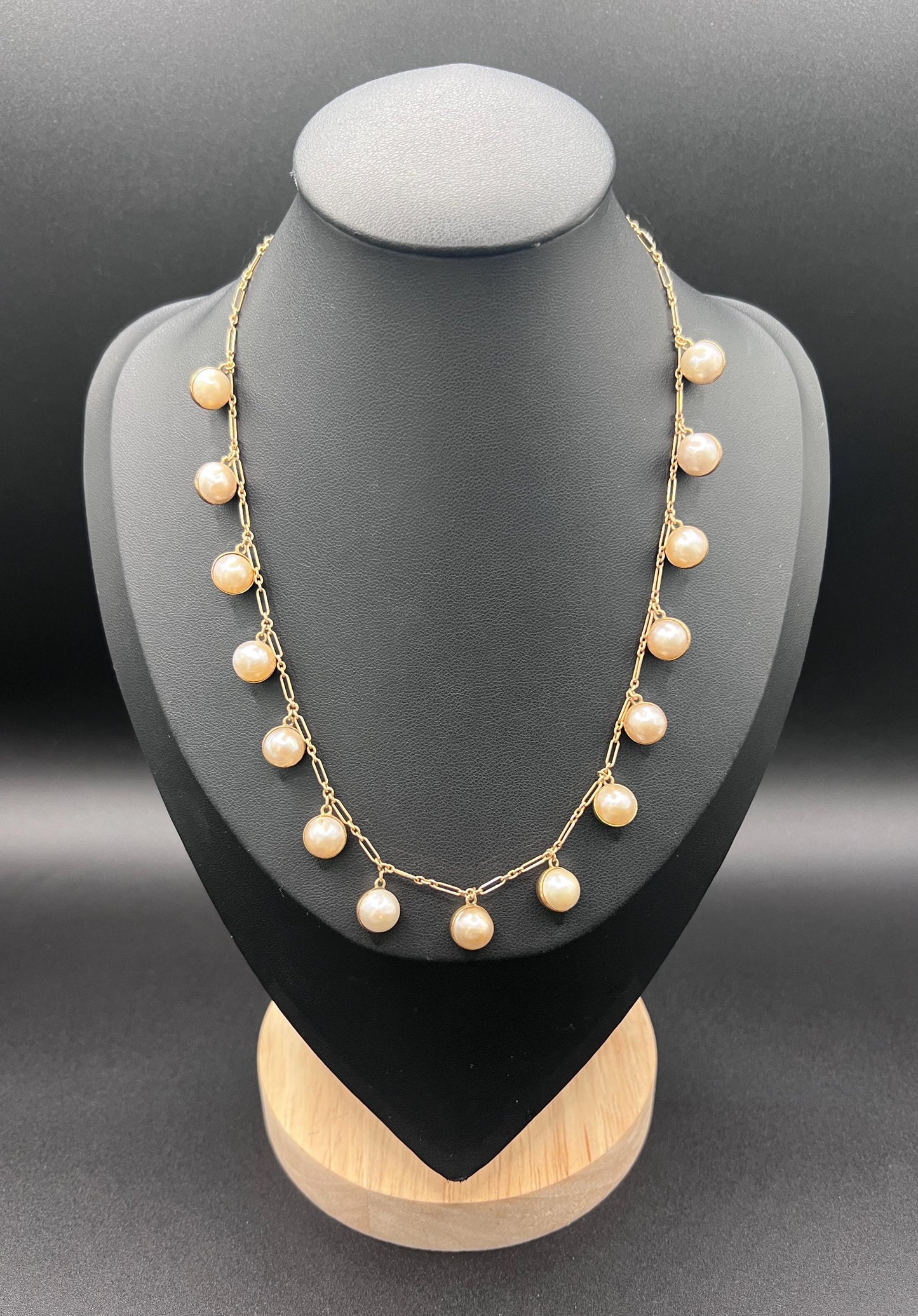 Vintage 14ct Gold Stamped, 1970s Pearl Gold Ball Collar Necklace