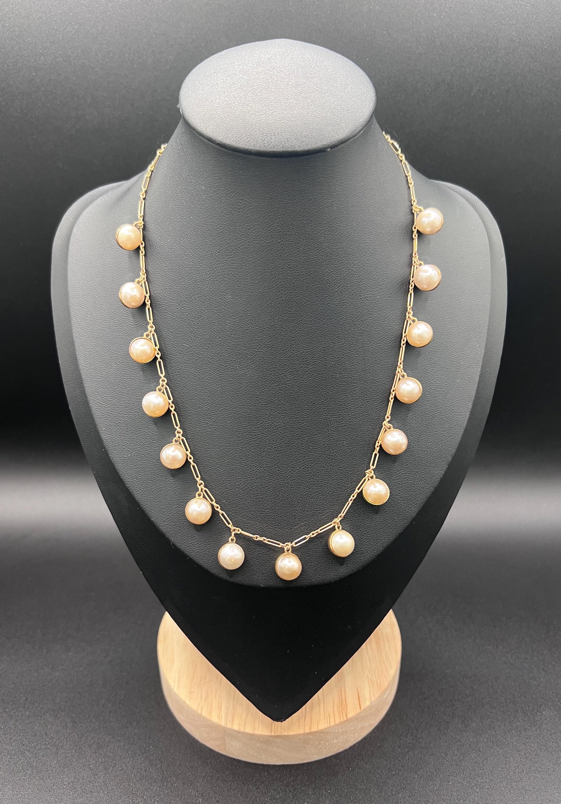 Vintage 14ct Gold Stamped, 1970s Pearl Gold Ball Collar Necklace
