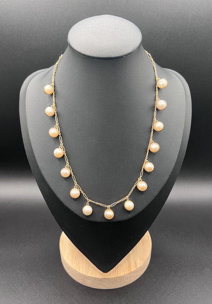 Vintage 14ct Gold Stamped, 1970s Pearl Gold Ball Collar Necklace