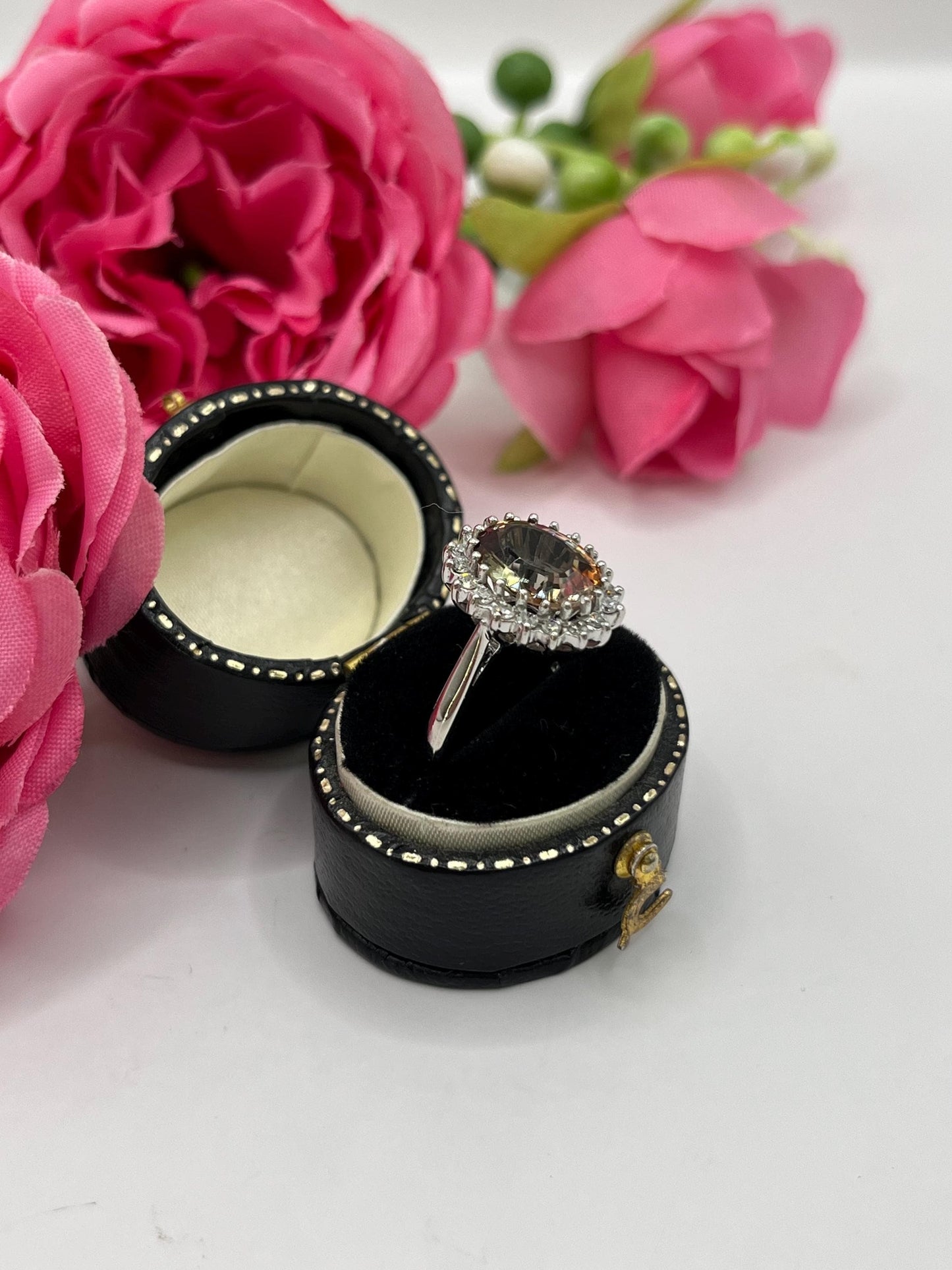 Vintage 18 Carat White Gold Bi-Colour Tourmaline and Diamond Cluster Ring, Circa 1980