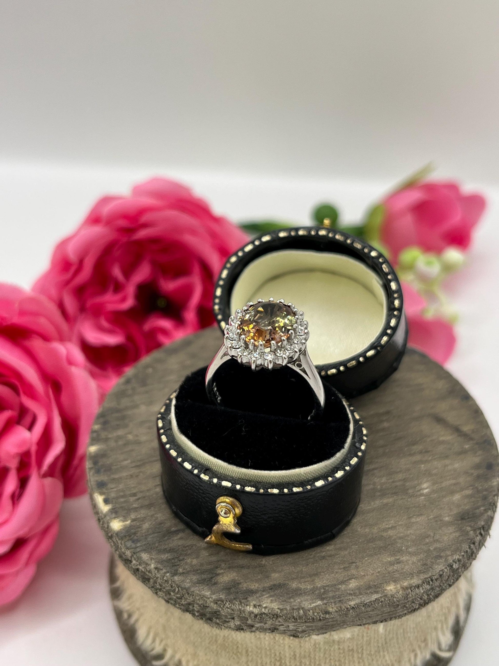 Vintage 18 Carat White Gold Bi-Colour Tourmaline and Diamond Cluster Ring, Circa 1980