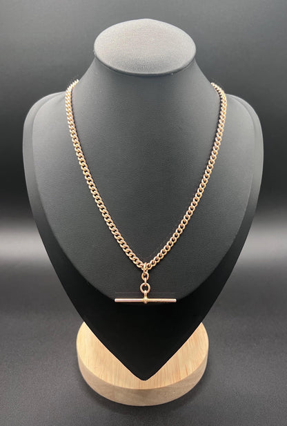Antique 9ct Rose Gold Albert Chain: Curb Link Necklace, Hallmarked London 1927
