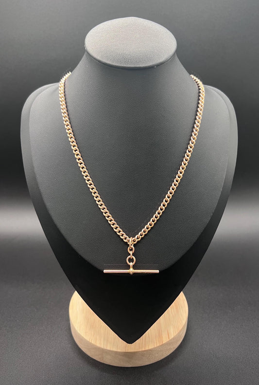 Antique 9ct Rose Gold Albert Chain: Curb Link Necklace, Hallmarked London 1927