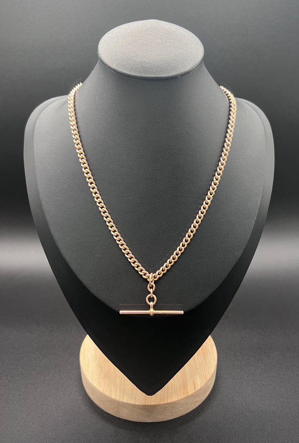 Antique 9ct Rose Gold Albert Chain: Curb Link Necklace, Hallmarked London 1927