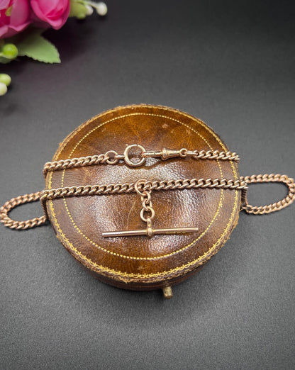 Antique 9ct Rose Gold Albert Chain: Curb Link Necklace, Hallmarked London 1927