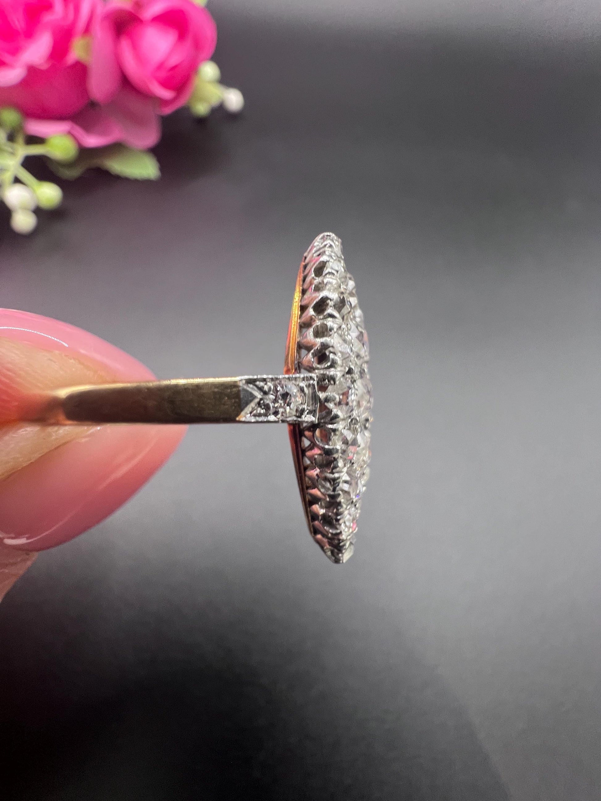 Antique 18ct Yellow Gold French Stamped, Edwardian Diamond Marquise Ring
