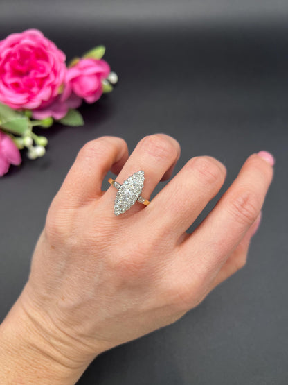 Antique 18ct Yellow Gold French Stamped, Edwardian Diamond Marquise Ring