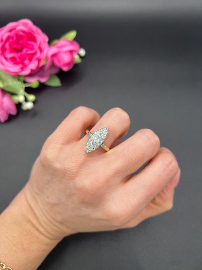 Antique 18ct Yellow Gold French Stamped, Edwardian Diamond Marquise Ring