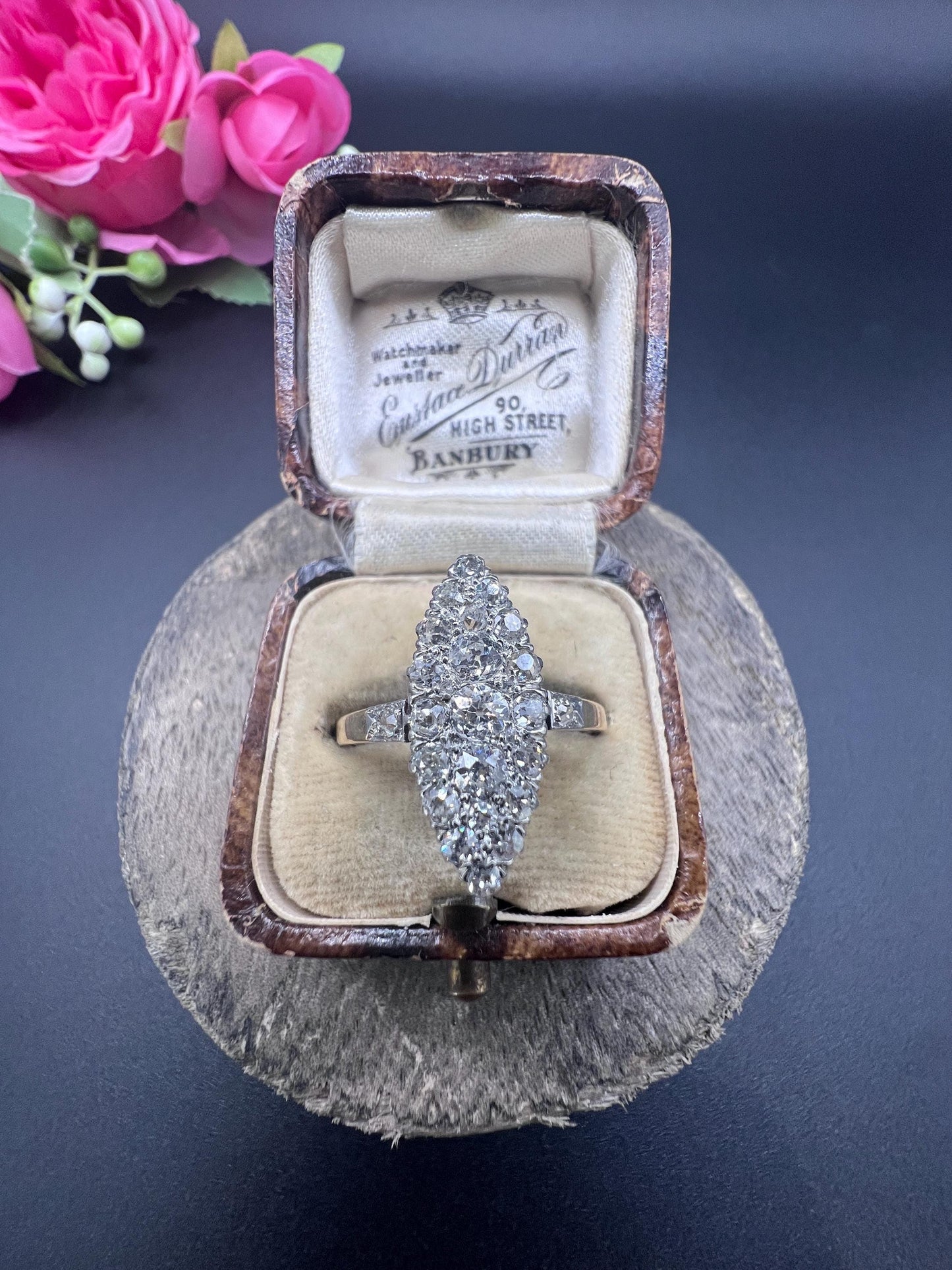 Antique 18ct Yellow Gold French Stamped, Edwardian Diamond Marquise Ring