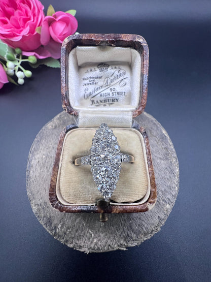 Antique 18ct Yellow Gold French Stamped, Edwardian Diamond Marquise Ring