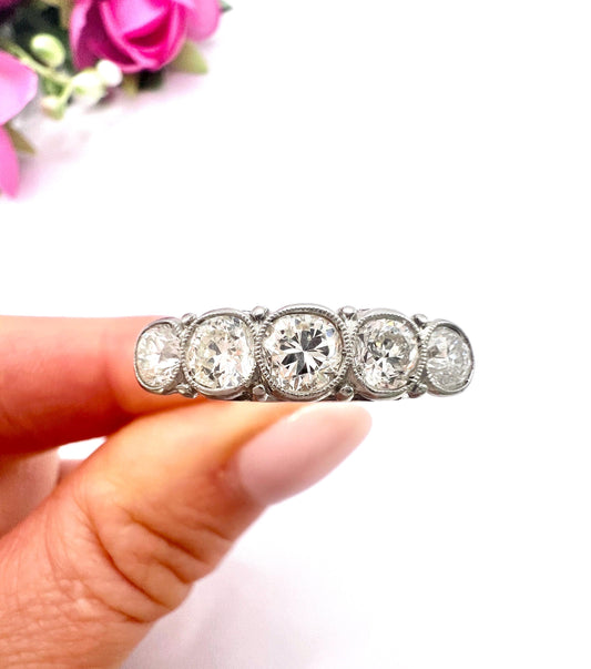 Antique 18ct White Gold, Edwardian 5 Stone Diamond Engagement Ring
