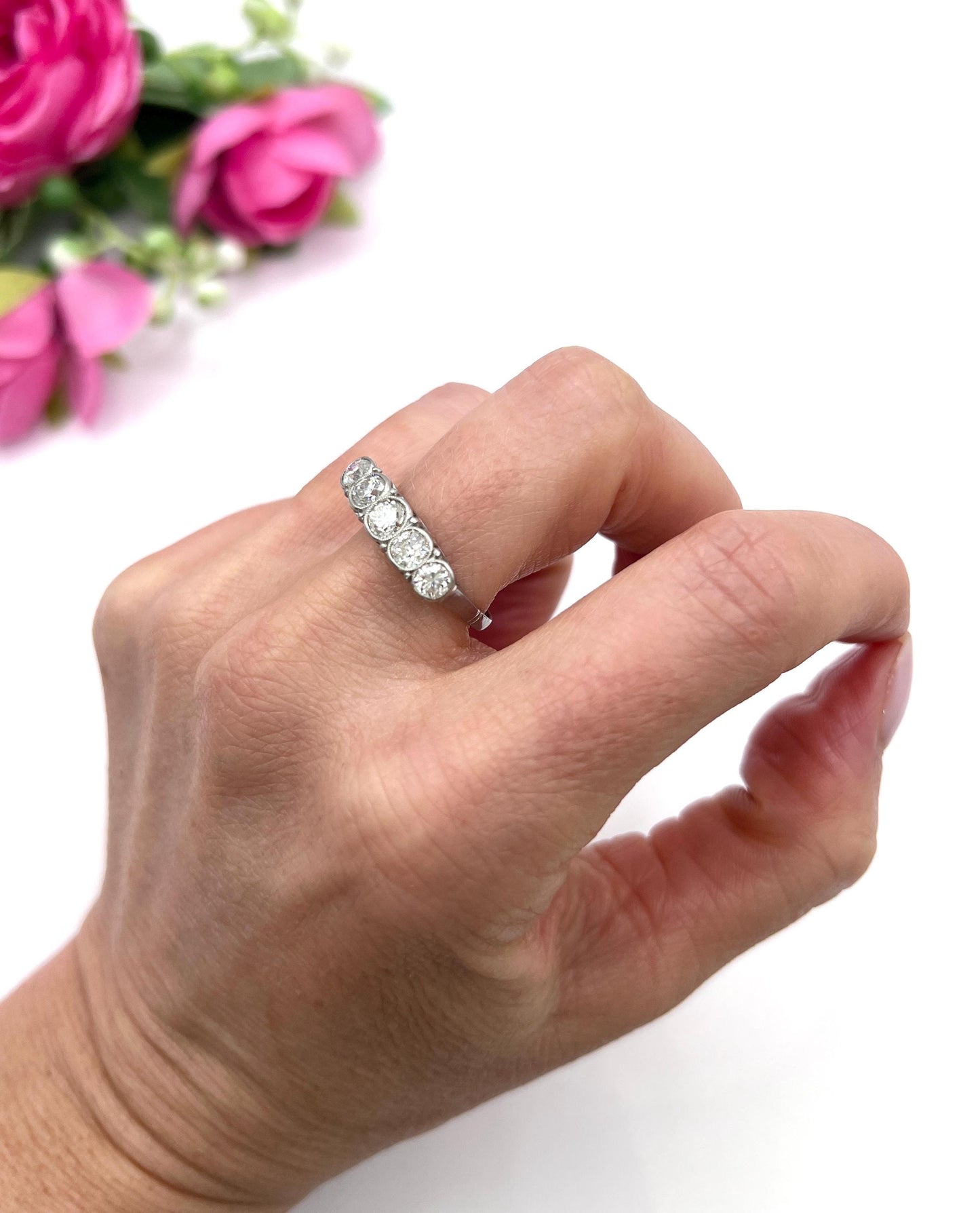 Antique 18ct White Gold, Edwardian 5 Stone Diamond Ring