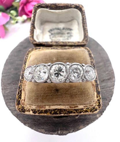 Antique 18ct White Gold, Edwardian 5 Stone Diamond Ring