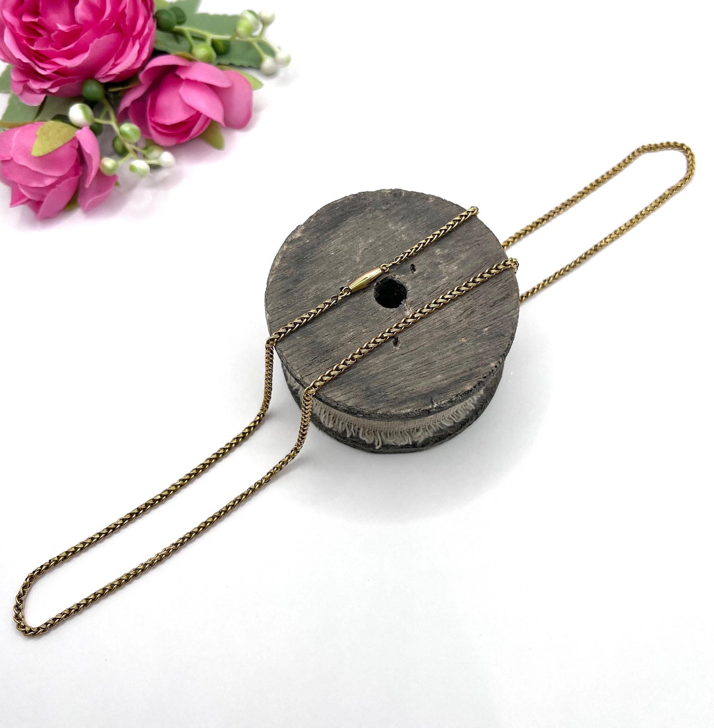 Antique 18ct Yellow Gold, 1920s Fancy Wheat Link Chain, 27 Inch