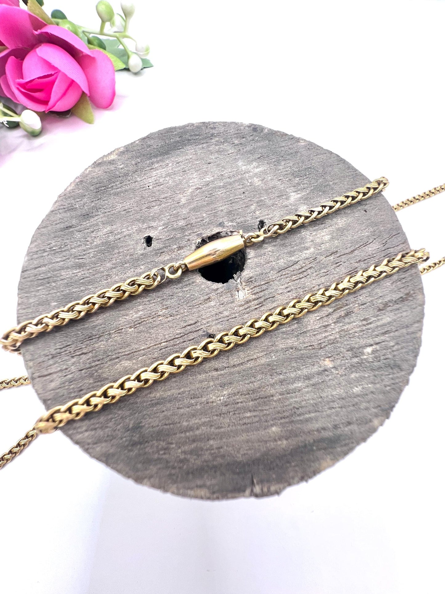 Antique 18ct Yellow Gold, 1920s Fancy Wheat Link Chain, 27 Inch