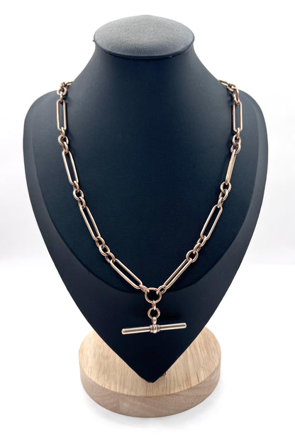 Antique 9ct Rose Gold, Trombone Link Albert Chain Necklace, Hallmarked Birmingham 1920
