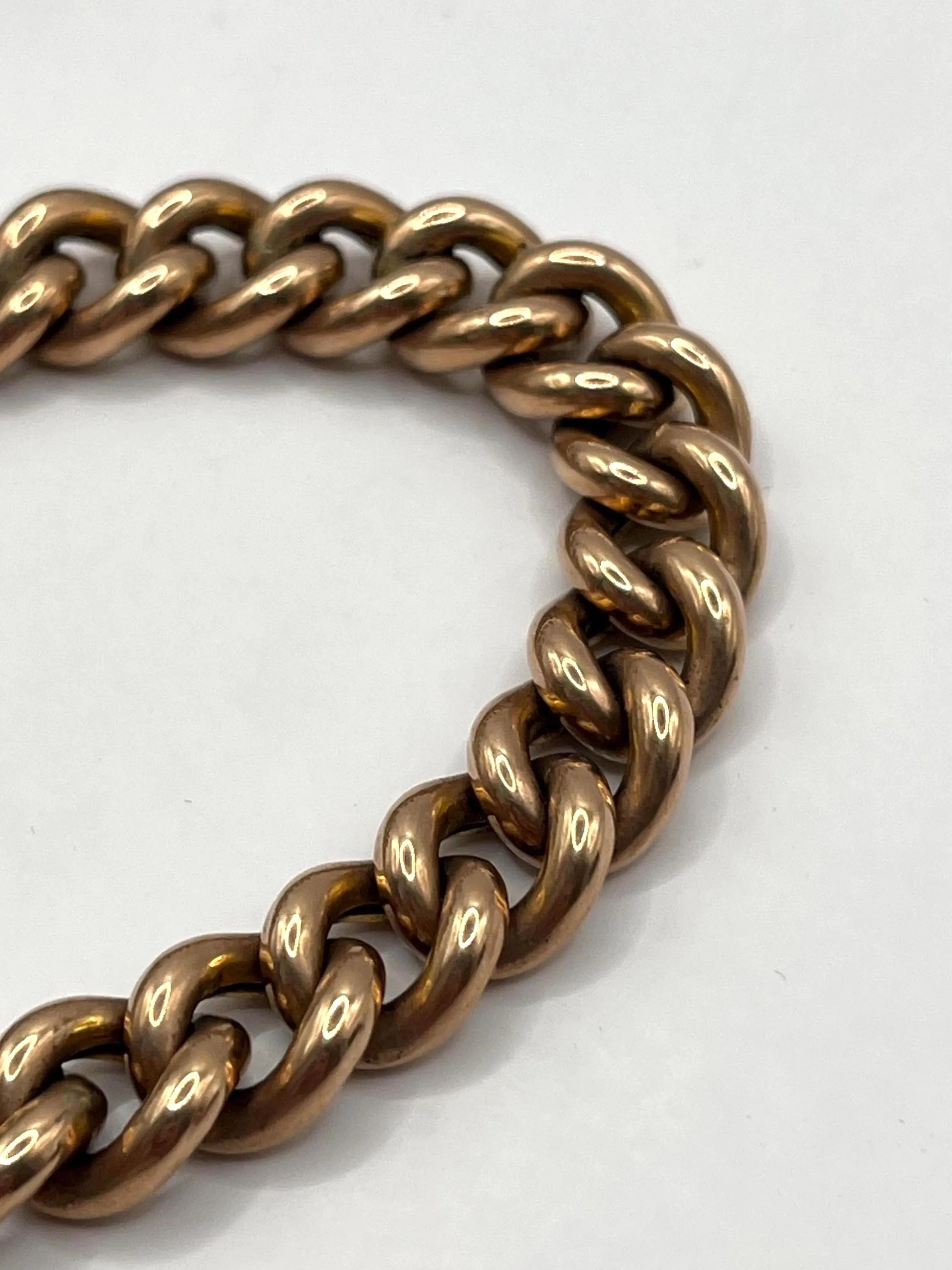 Antique 9ct Rose Gold Curb Bracelet: Edwardian Heart Padlock