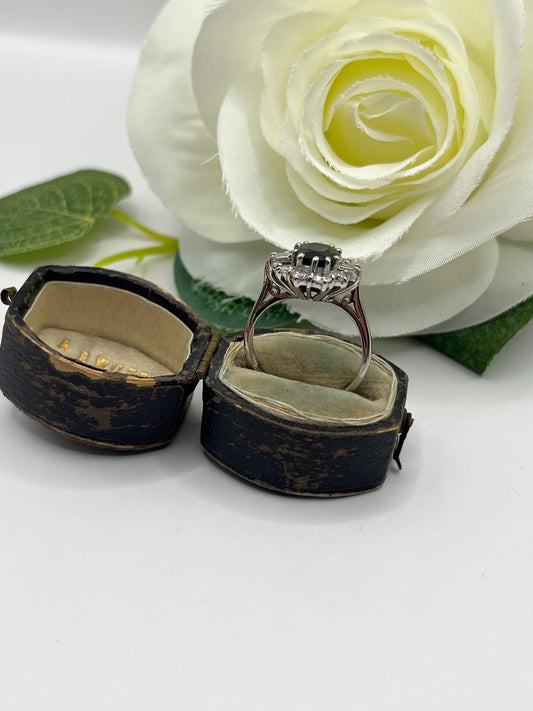 Vintage 18ct White Gold, Sapphire & Diamond Cluster Ring, Circa 1980s