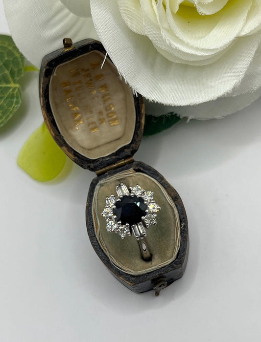 Vintage 18ct White Gold, Sapphire & Diamond Cluster Engagement Ring, Circa 1980s
