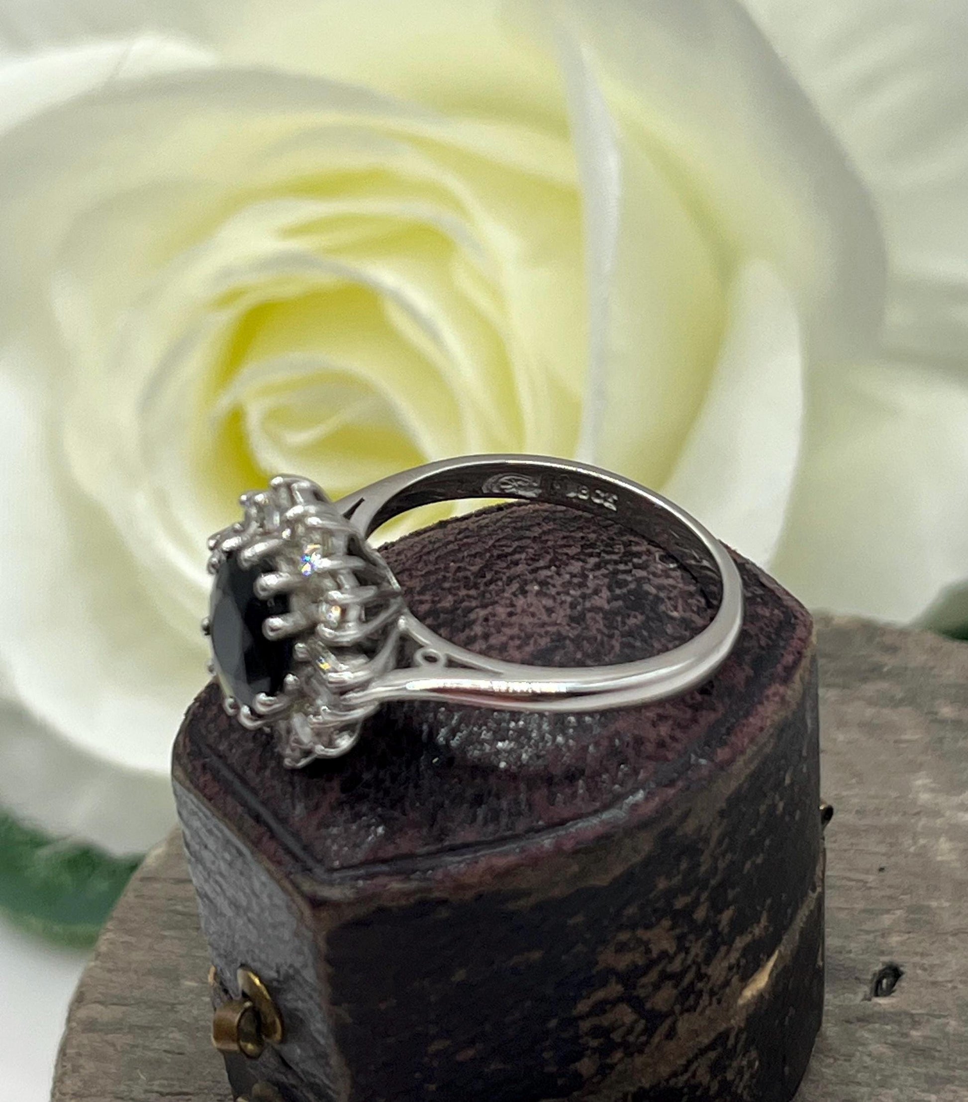 Vintage 18ct White Gold, Sapphire & Diamond Cluster Ring, Circa 1980s