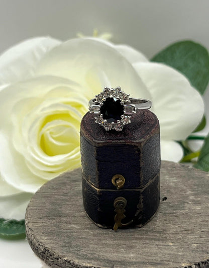 Vintage 18ct White Gold, Sapphire & Diamond Cluster Ring, Circa 1980s