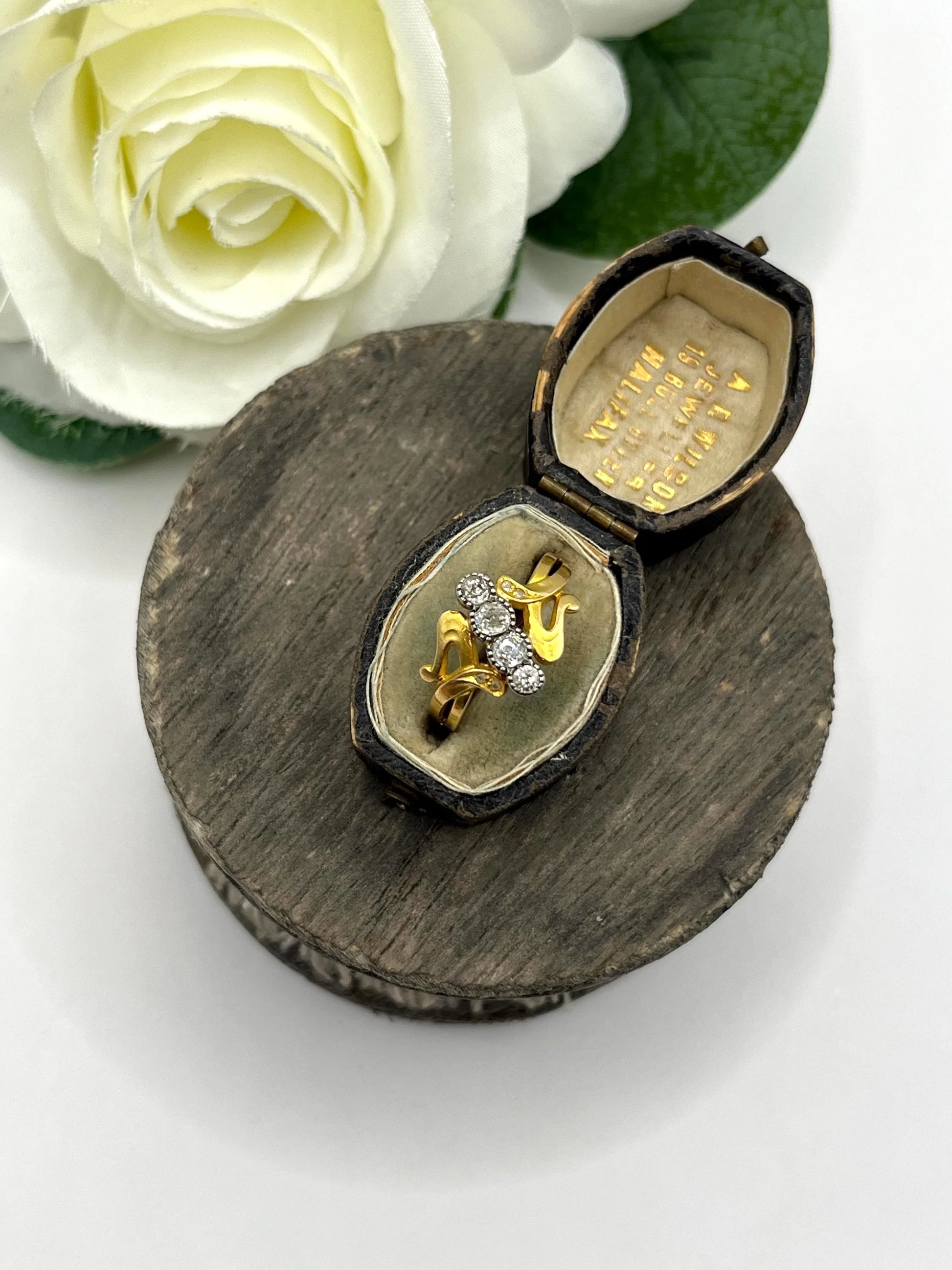 Antique Art Nouveau 14 Carat Yellow Gold Four Stone Diamond Ring
