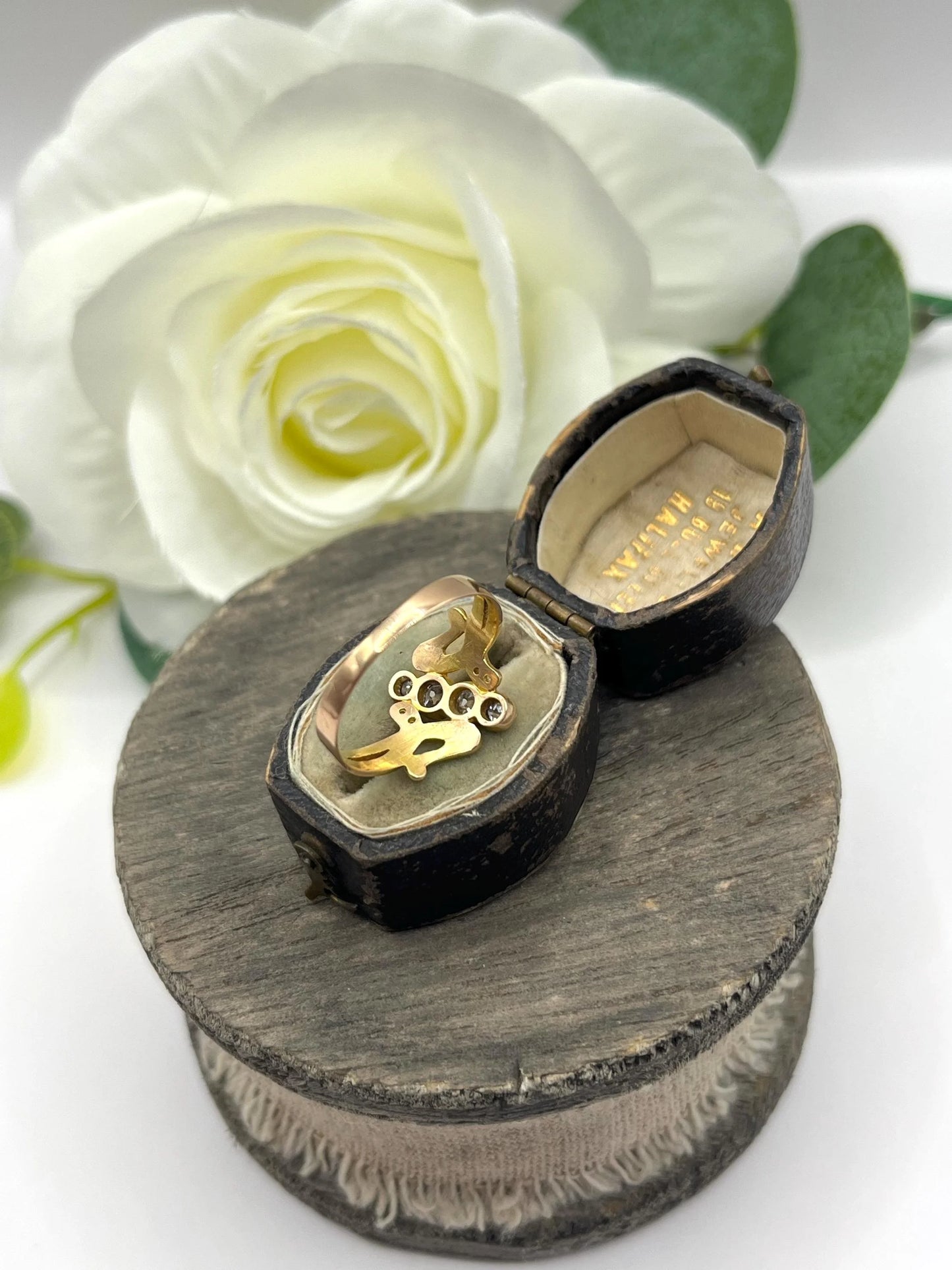 Antique Art Nouveau 14 Carat Yellow Gold Four Stone Diamond Ring