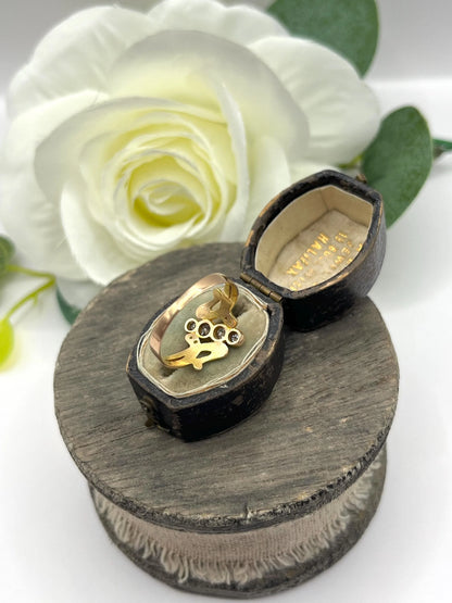 Antique Art Nouveau 14 Carat Yellow Gold Four Stone Diamond Ring