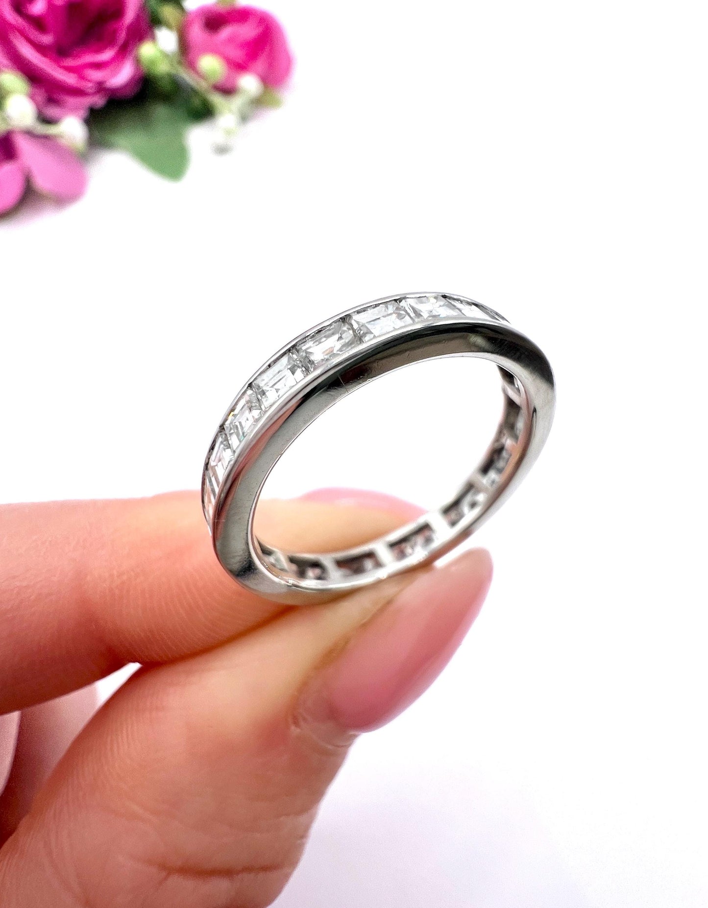 Vintage 1940s 18ct White Gold, 2 Carat Full Diamond Eternity Band Ring, Wedding Ring