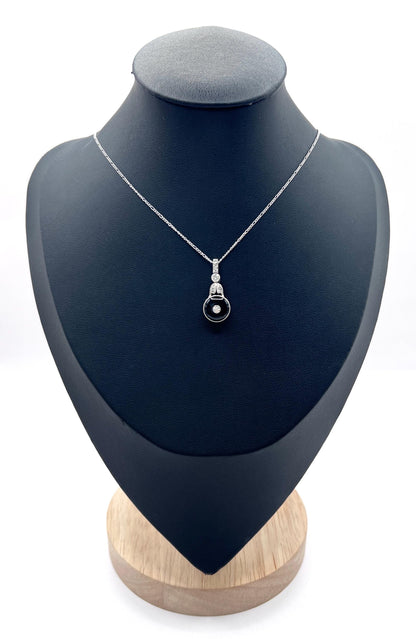 Antique Platinum, 1920s Art Deco Onyx & Diamond Drop Pendant Necklace
