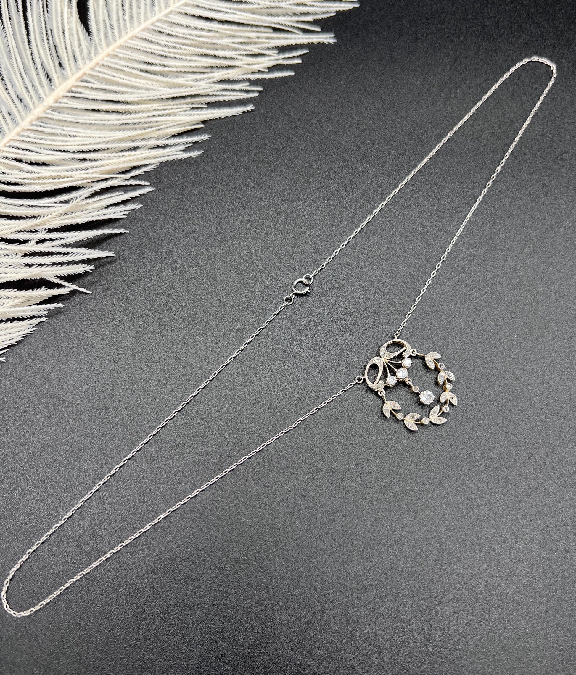 Antique 18ct Gold & Platinum, Edwardian Diamond Floral Pendant Necklace