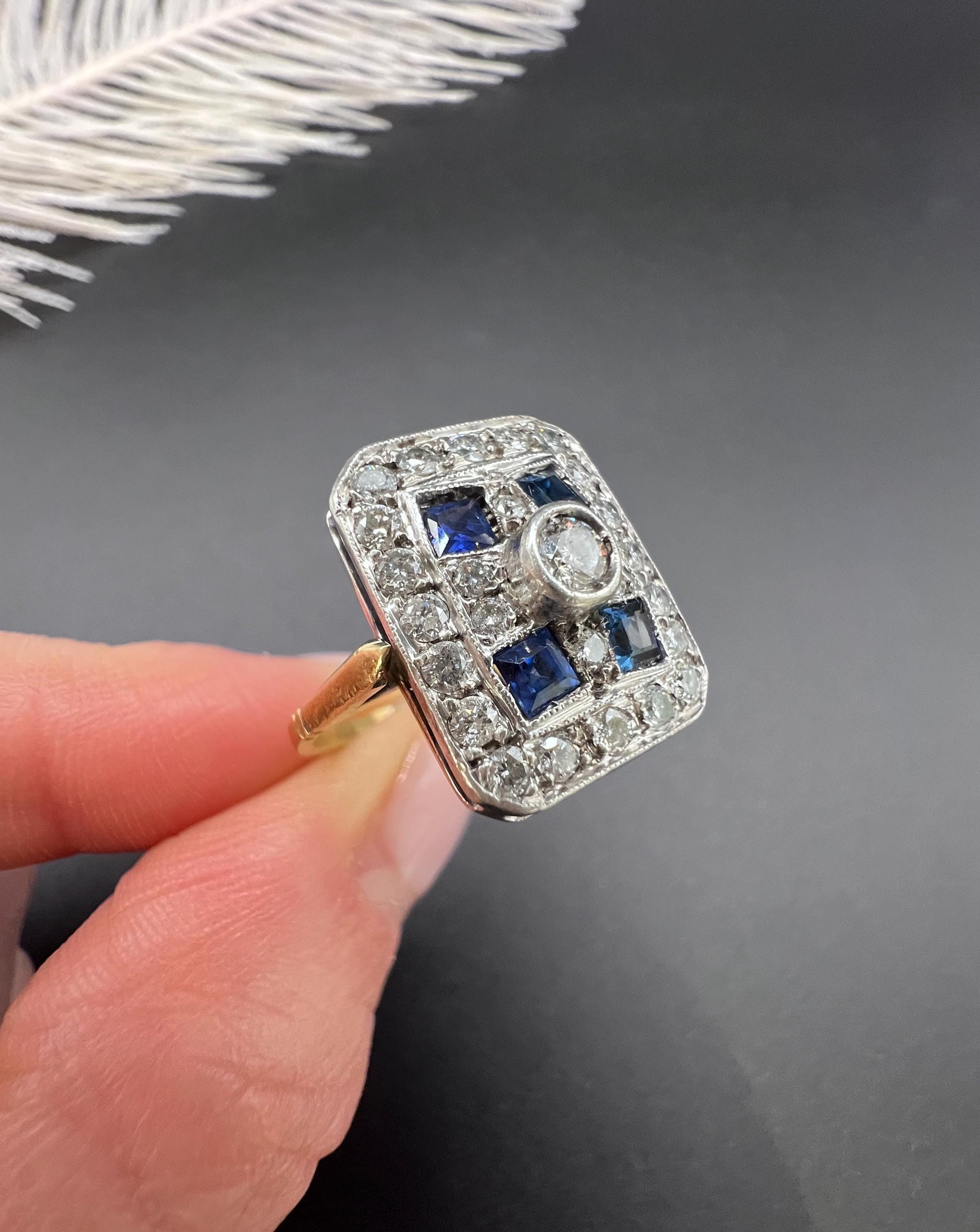 Antique Platinum, Edwardian Sapphire and Diamond Rectangular Shaped Ring