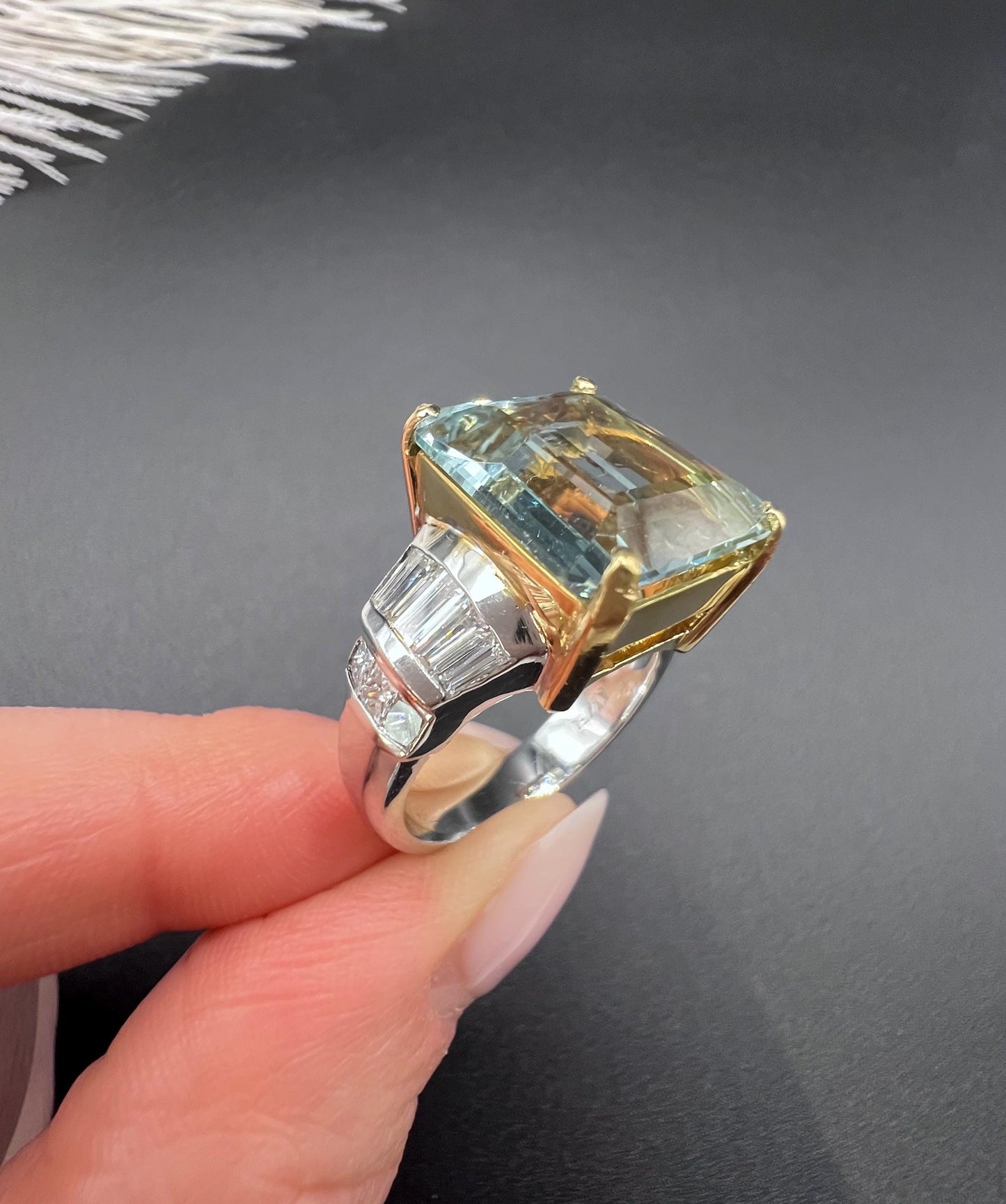Vintage 18ct Two Colour Gold, Aquamarine & Diamond Cocktail Ring