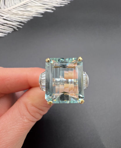 Vintage 18ct Two Colour Gold, Aquamarine & Diamond Cocktail Ring