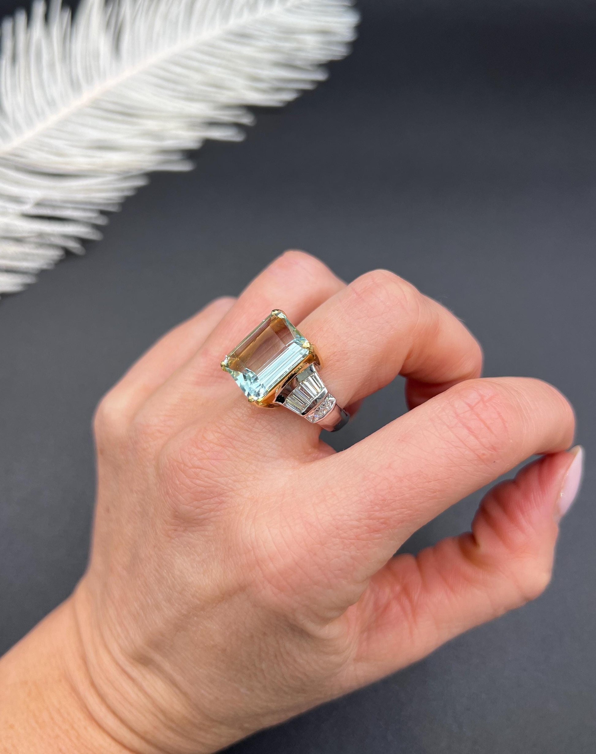 Vintage 18ct Two Colour Gold, Aquamarine & Diamond Cocktail Ring