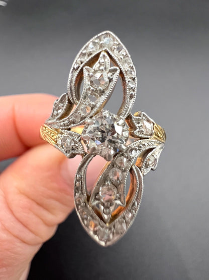 Antique 18ct Gold & Platinum, Edwardian era Diamond Belle Époque Ring