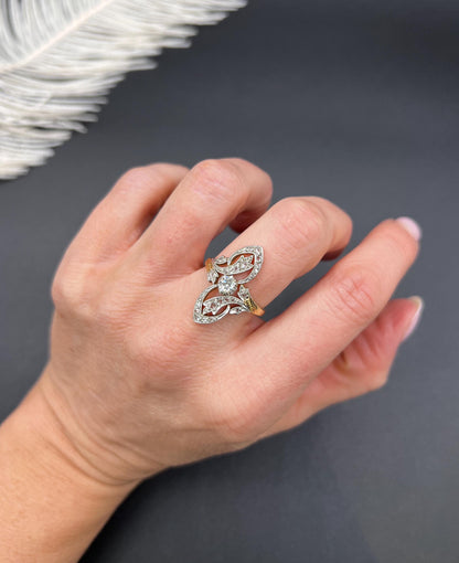 Antique 18ct Gold & Platinum, Edwardian era Diamond Belle Époque Ring