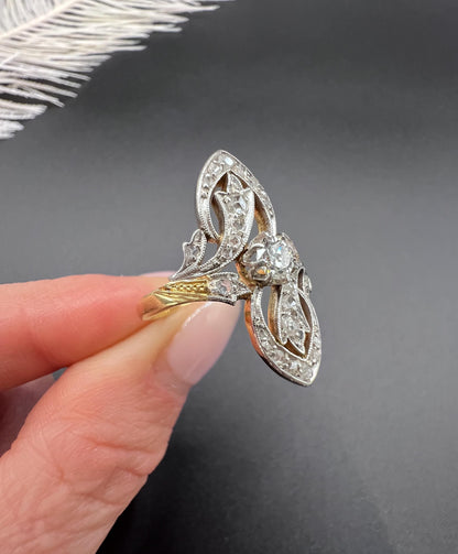 Antique 18ct Gold & Platinum, Edwardian era Diamond Belle Époque Ring