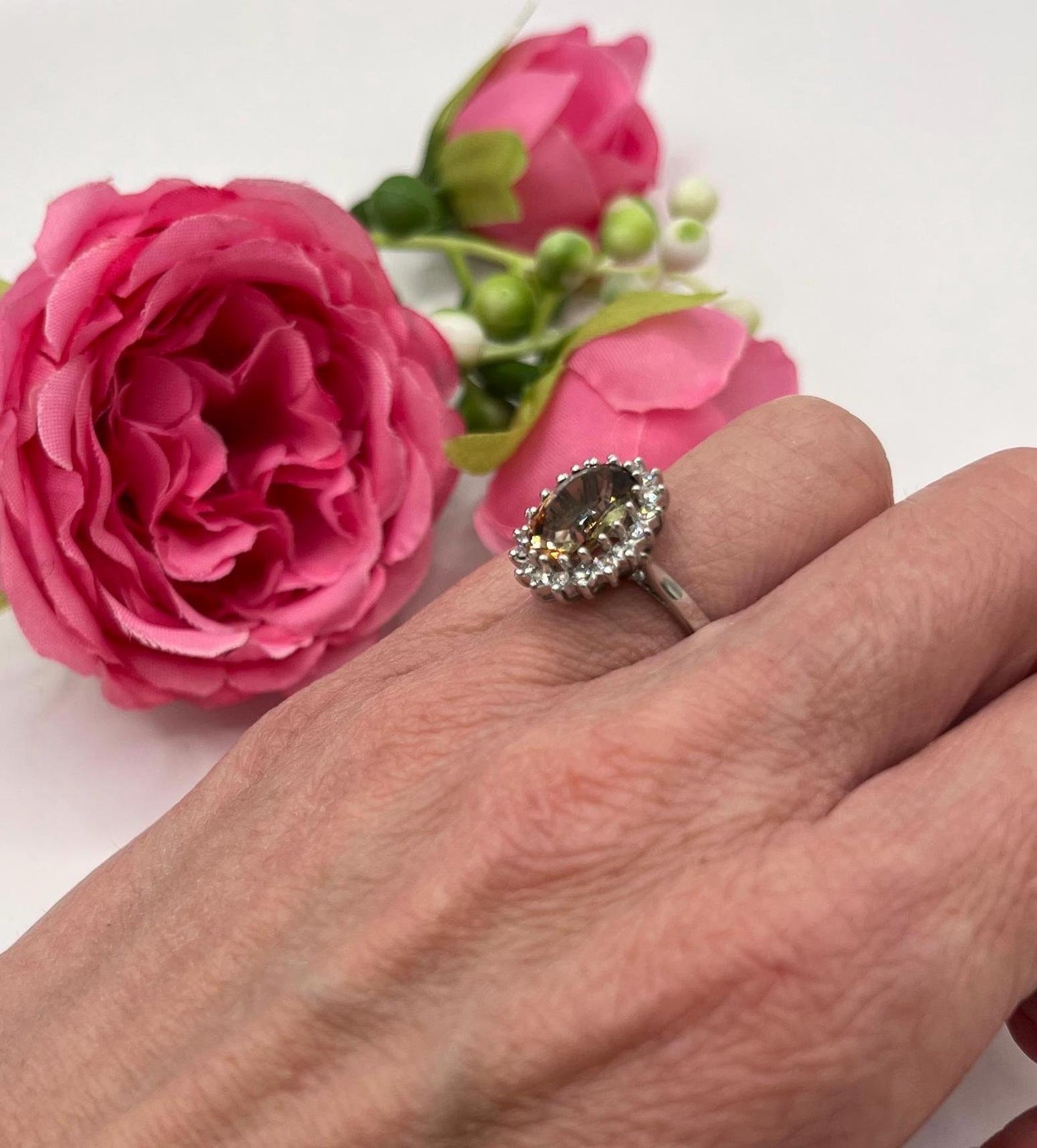 Vintage 18 Carat White Gold Bi-Colour Tourmaline and Diamond Cluster Ring, Circa 1980