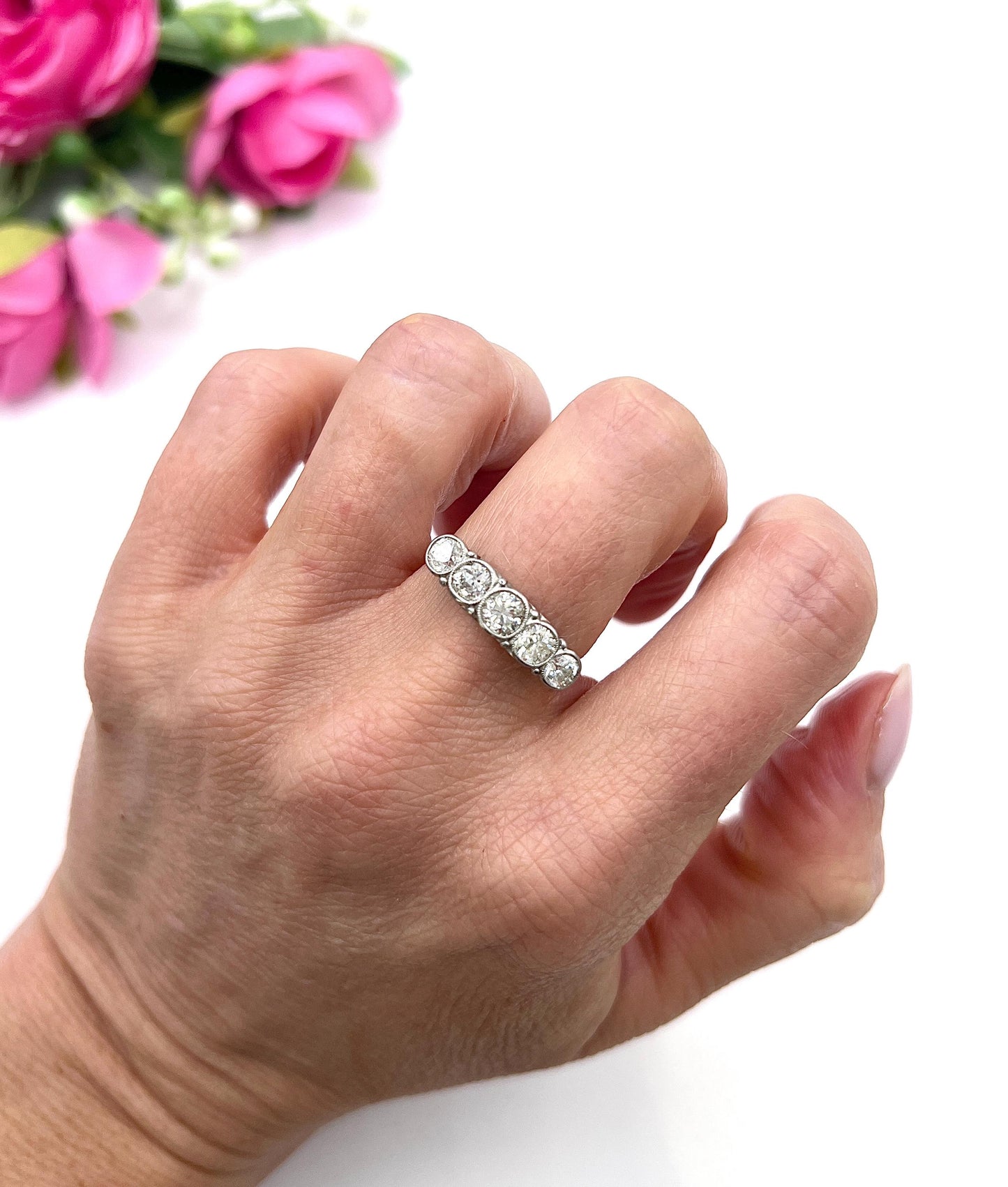 Antique 18ct White Gold, Edwardian 5 Stone Diamond Ring