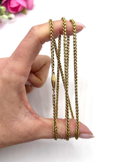 Antique 18ct Yellow Gold, 1920s Fancy Wheat Link Chain, 27 Inch