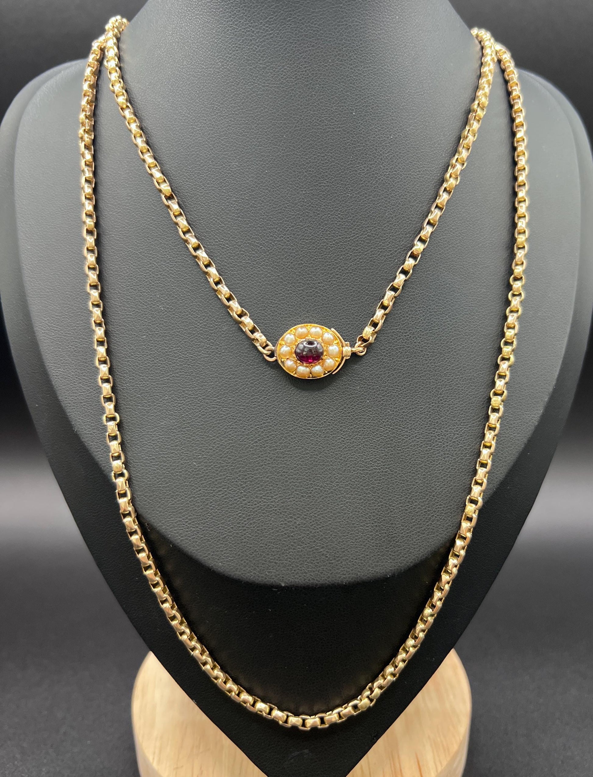 Antique Edwardian 9ct Rose Gold Belcher Chain with Fancy Clasp - 33.5 Inch