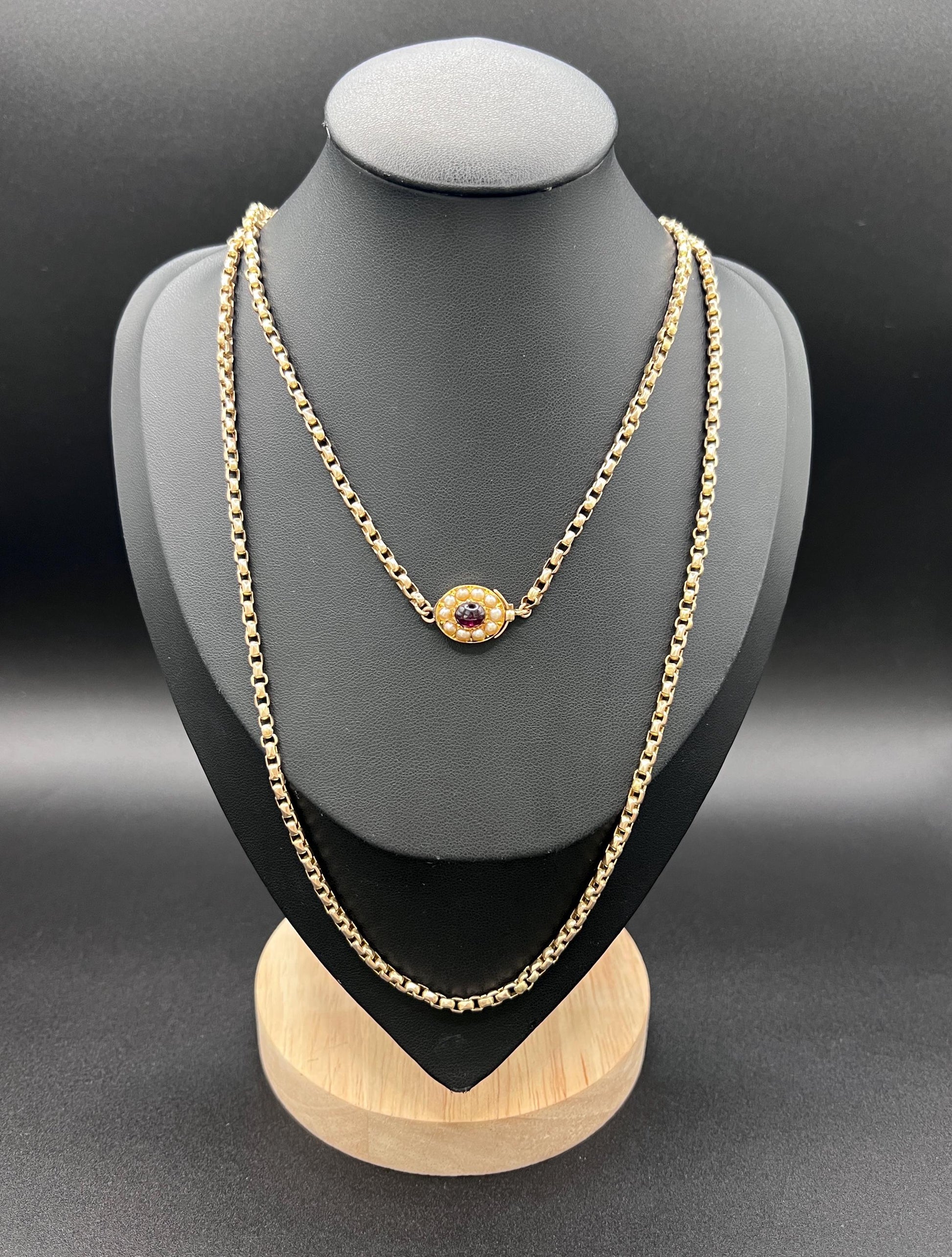 Antique Edwardian 9ct Rose Gold Belcher Chain with Fancy Clasp - 33.5 Inch