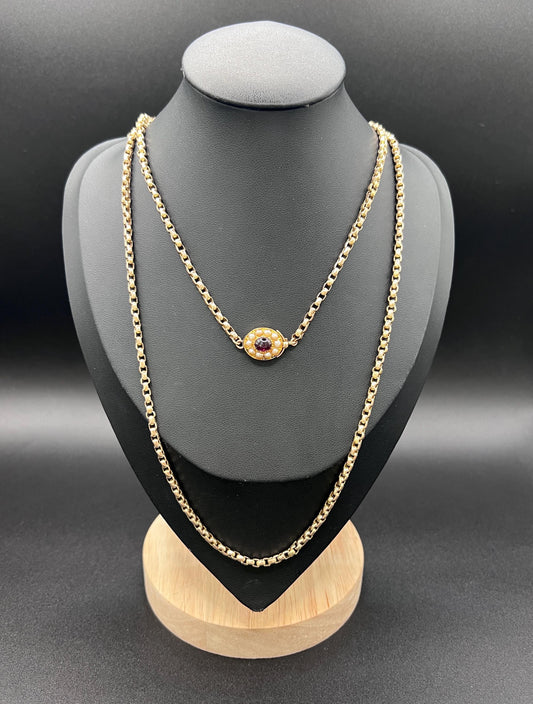 Antique Edwardian 9ct Rose Gold Belcher Chain with Fancy Clasp - 33.5 Inch